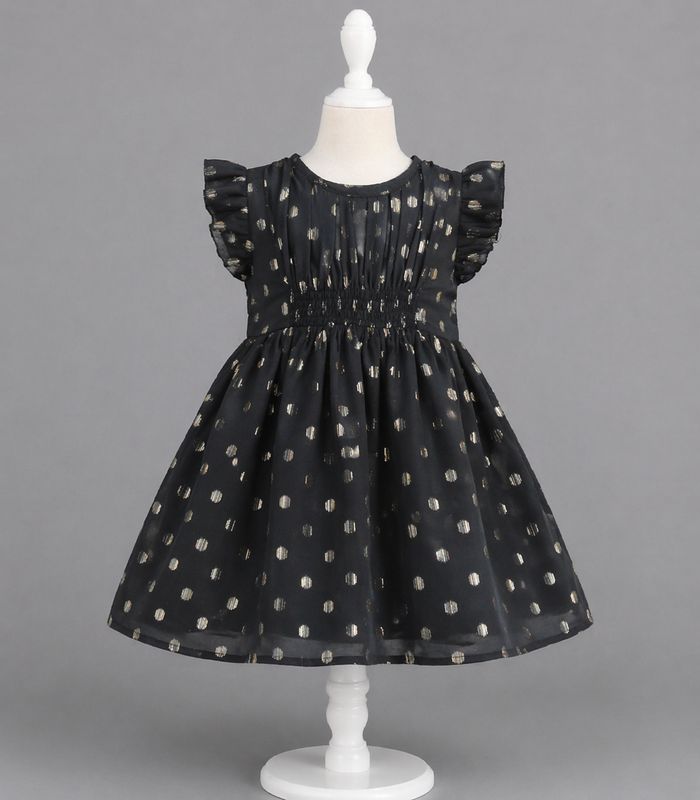 ​🖤 Baby Girls Black Party Dress with Gold Polka Dots