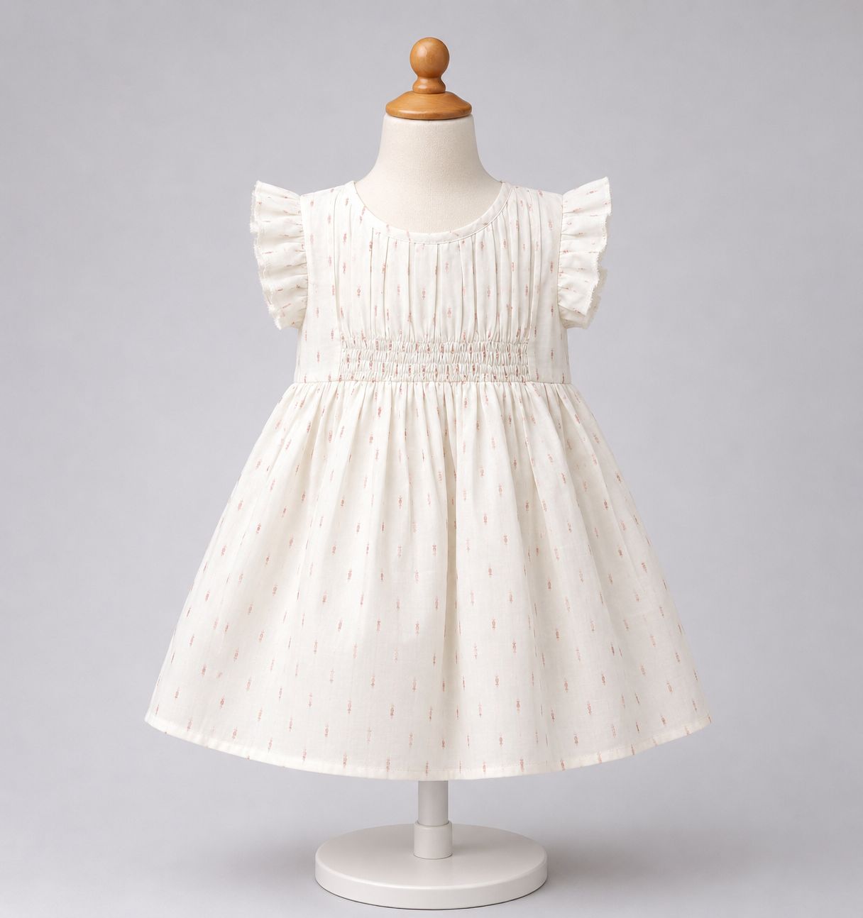 🤍 Baby Girls Elegant White Party cotton  Dress with Gold Dots