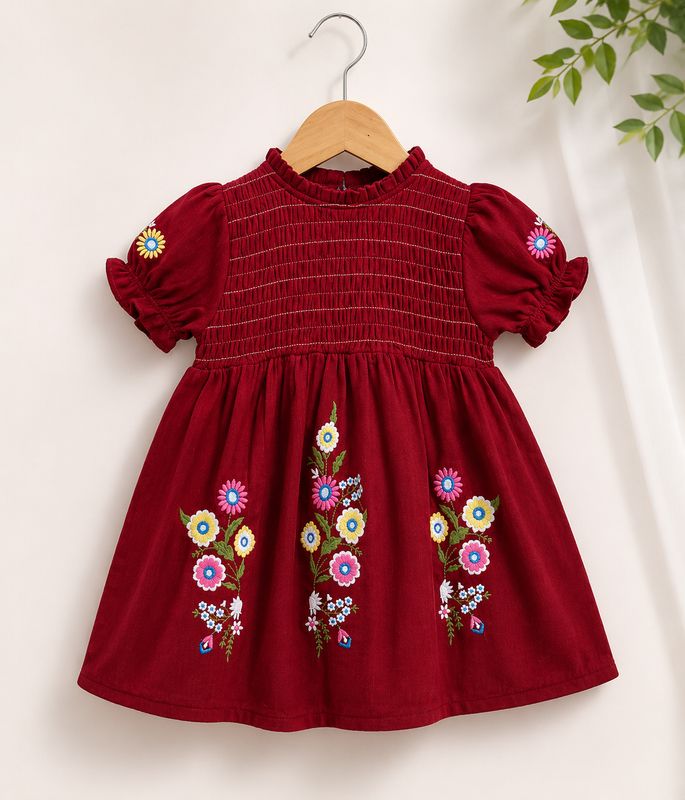 Premium Cotton Embroidered Maroon Frock
