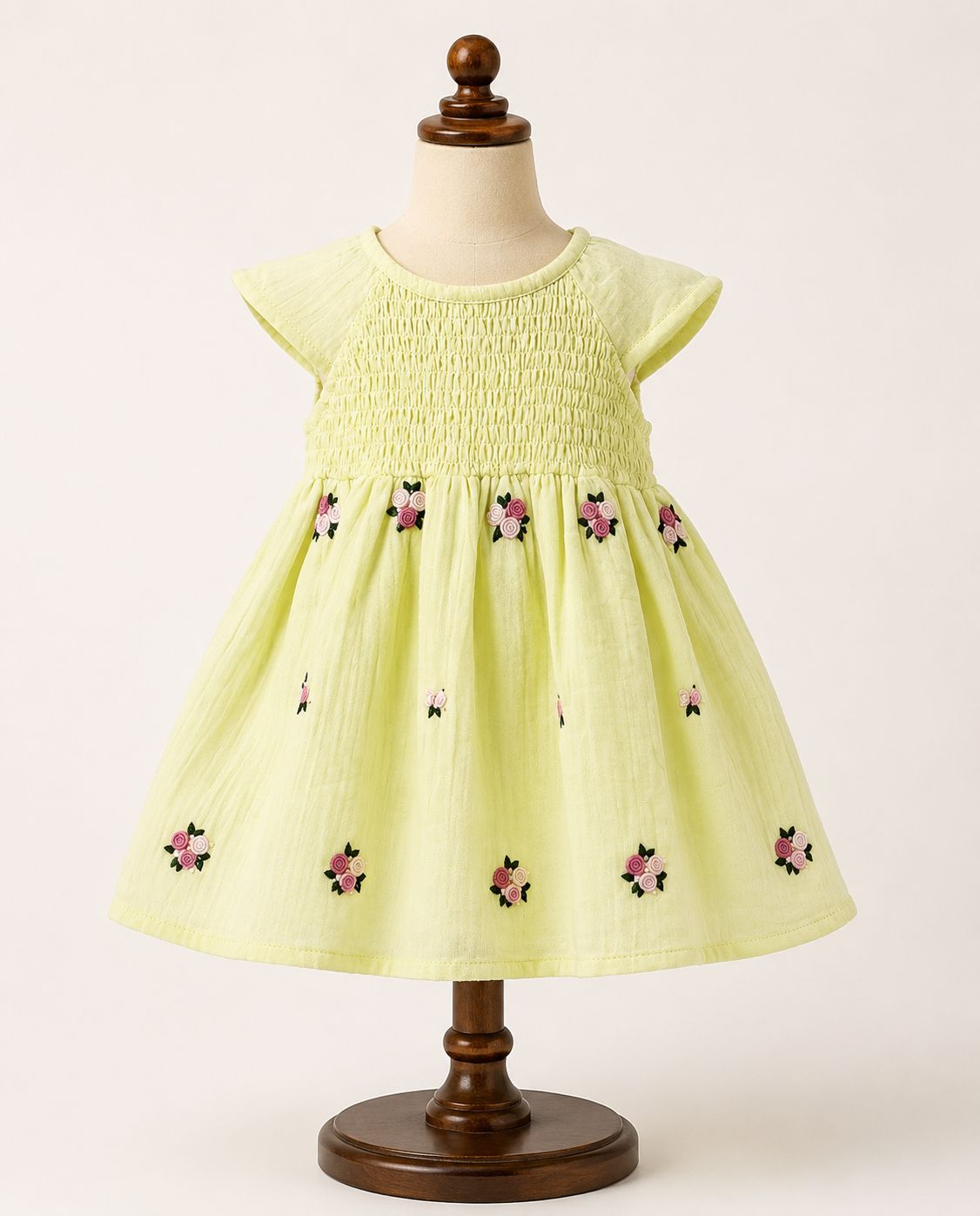 Lemon Yellow Cotton Embroidered Frock