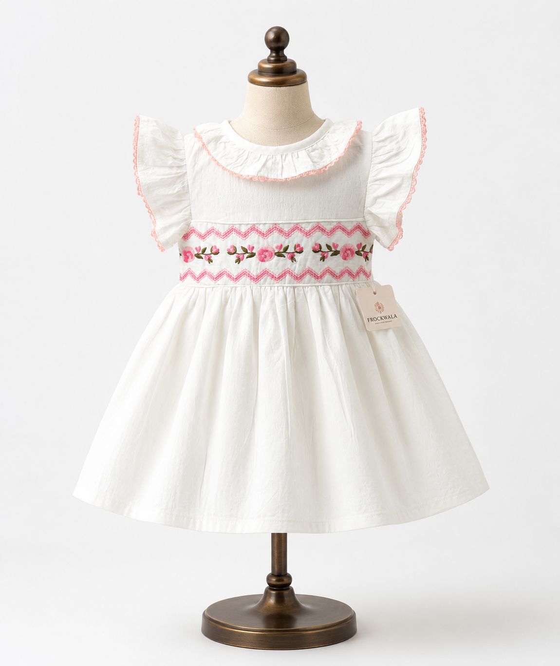 Premium White Cotton Embroidered Frock