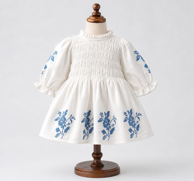 White Cotton Embroidered Frock