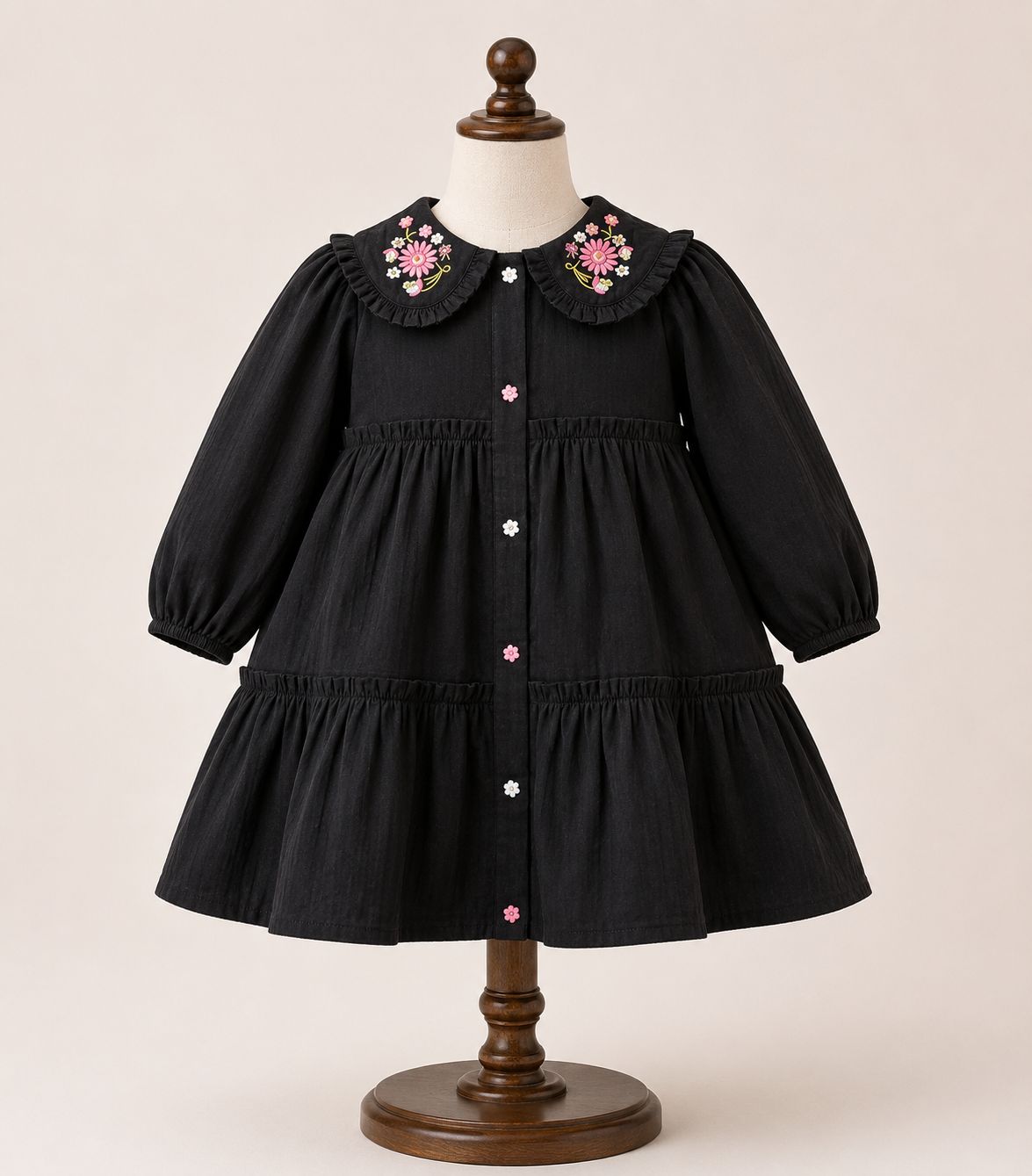 Black Cotton Embroidered Frock