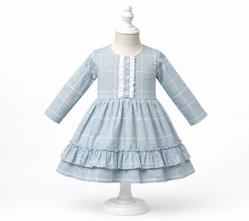 ​Frockwala Girls Premium Sky Blue Cotton Checkered Frock