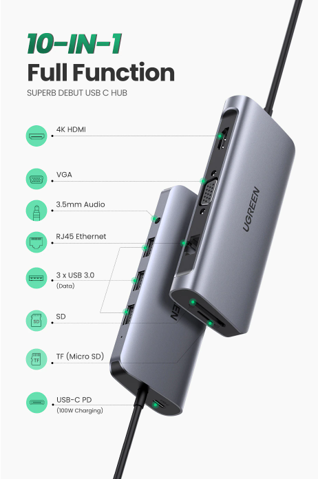 USB HUB C HUB HDMI Adapter 10 in 1 USB C to USB 3.0