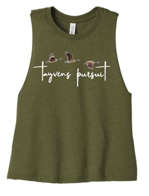 Heather Olive- Bella&amp;Canvas Crop Tank - Duck Print
