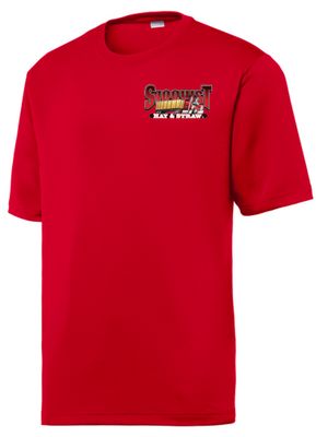 Red Sport Tek Tee - Small Chest Logo - Hay &amp; Straw