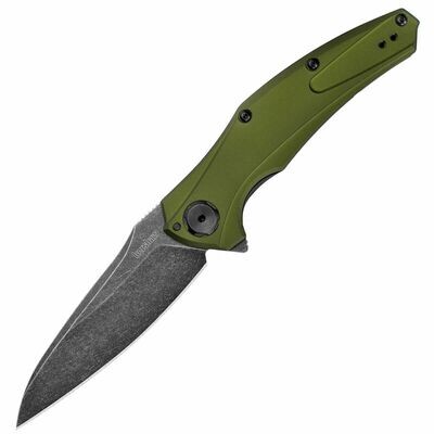 Kershaw Bareknuckle 3.5" Flipper / OD Green Aluminum / Black Stonewash Sandvik 14C28N