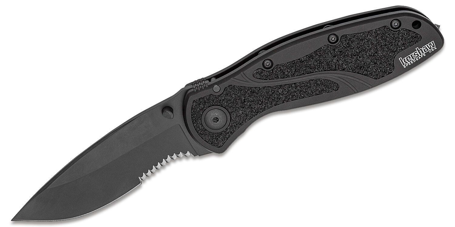 Kershaw Blur 3.25&quot; Partially Serrated Assisted Folding Blade / Black Aluminum / Black Sandvik 14C28N