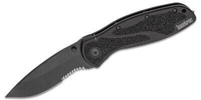 Kershaw Blur 3.25&quot; Partially Serrated Assisted Folding Blade / Black Aluminum / Black Sandvik 14C28N