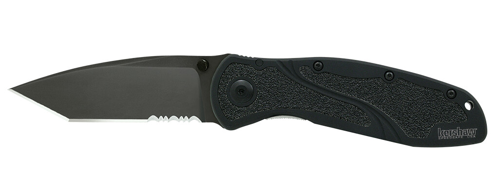 Kershaw Blur 3.375&quot; Tanto Partially Serrated Assisted Liner Lock / Black Aluminum / Black 14C28N