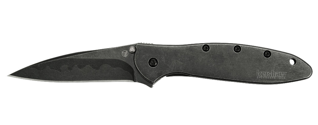 Kershaw Leek 3&quot; Assisted Frame Lock Folding / Black Stonewash Stainless Steel / Black Stonewash D2 &amp; 14C28N