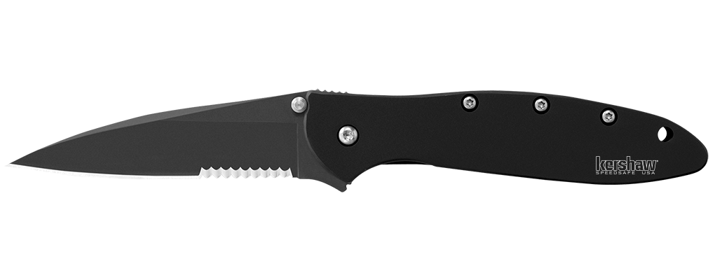 Kershaw Leek 3&quot; Assisted Opening Knife / Black steel / Black Serrated Sandvik 14C28N