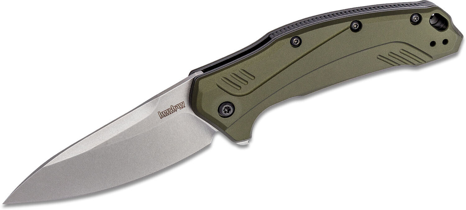 Kershaw Link 3.25&quot; Assisted Open / OD Green Aluminum / Stonewash 20CV