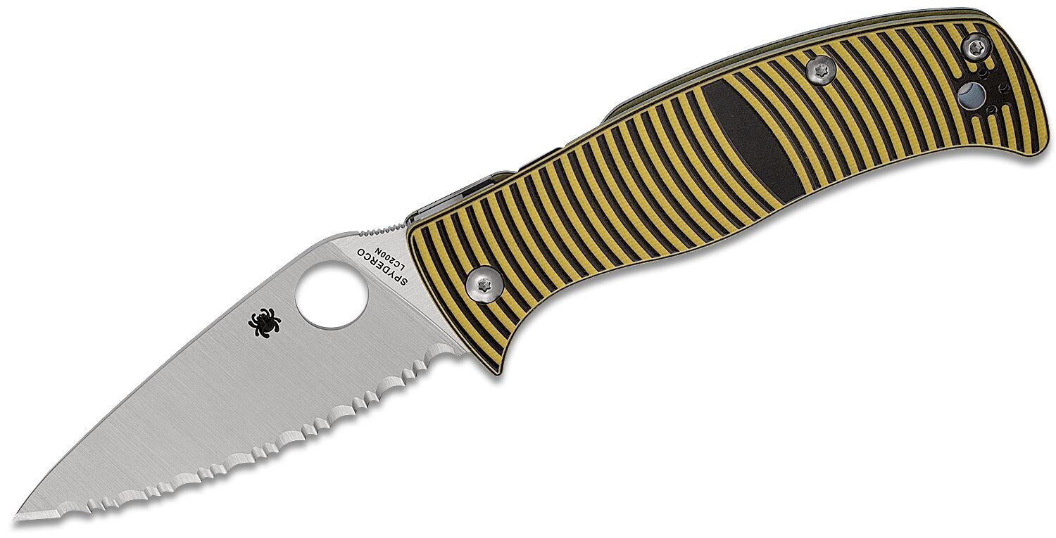 Spyderco Caribbean 3.7&quot; Compression Lock / Black &amp; Yellow G10 / Satin Fully Serrated LC200N
