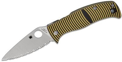 Spyderco Caribbean 3.7&quot; Compression Lock / Black &amp; Yellow G10 / Satin Fully Serrated LC200N