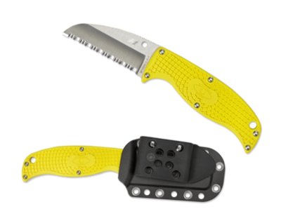 Spyderco Enuff 2.75" Sheepsfoot Fixed Blade Knife, Yellow FRN / H1 Full Serrated