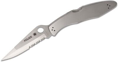 Spyderco Police Partially Serrated 4.125&quot; Back Lock Blade / Satin Stainless Steel / Satin VG-10