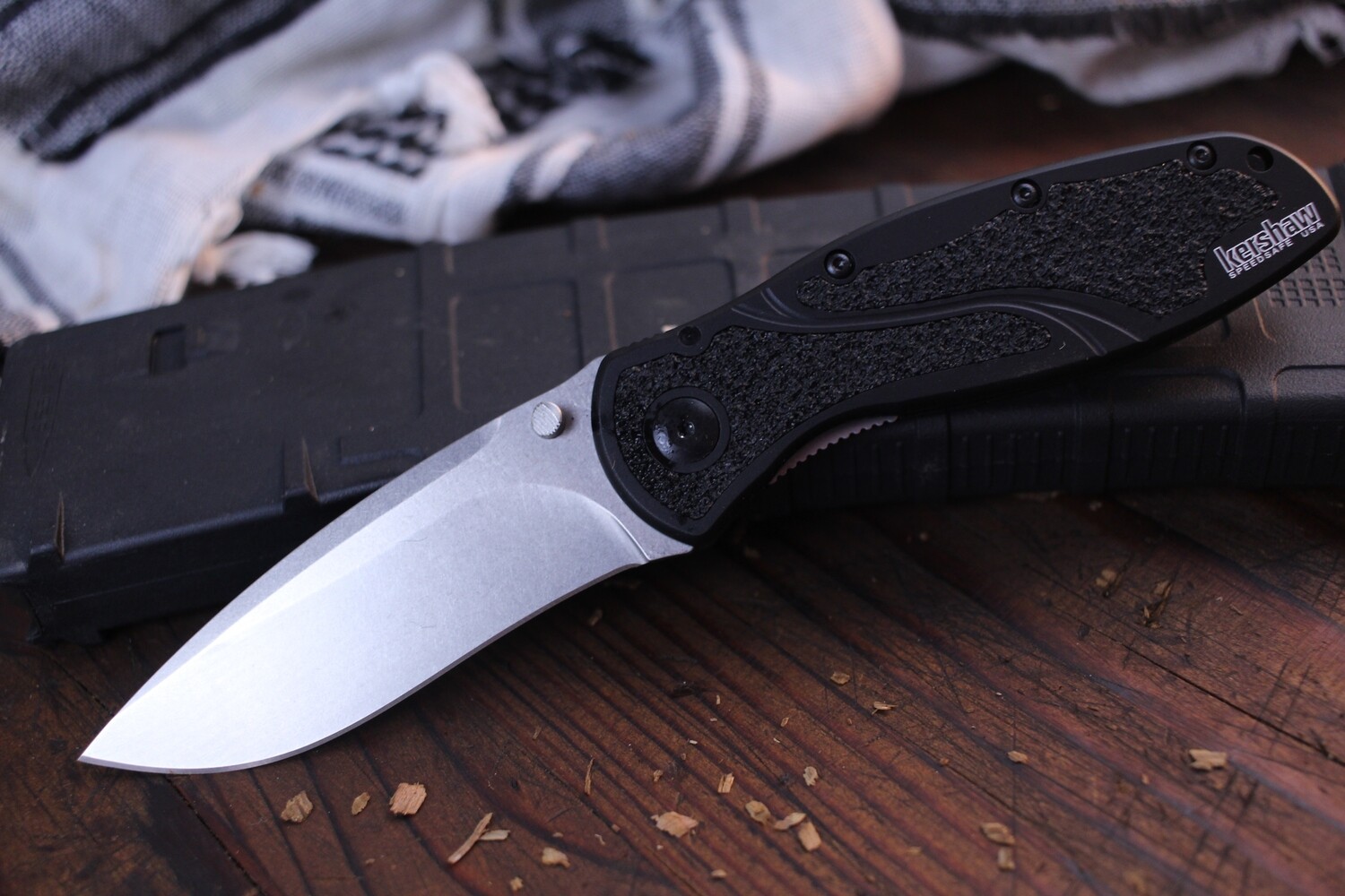 Kershaw Blur 3.375&quot; Assisted Liner Lock / Black Aluminum / Stonewash S30V