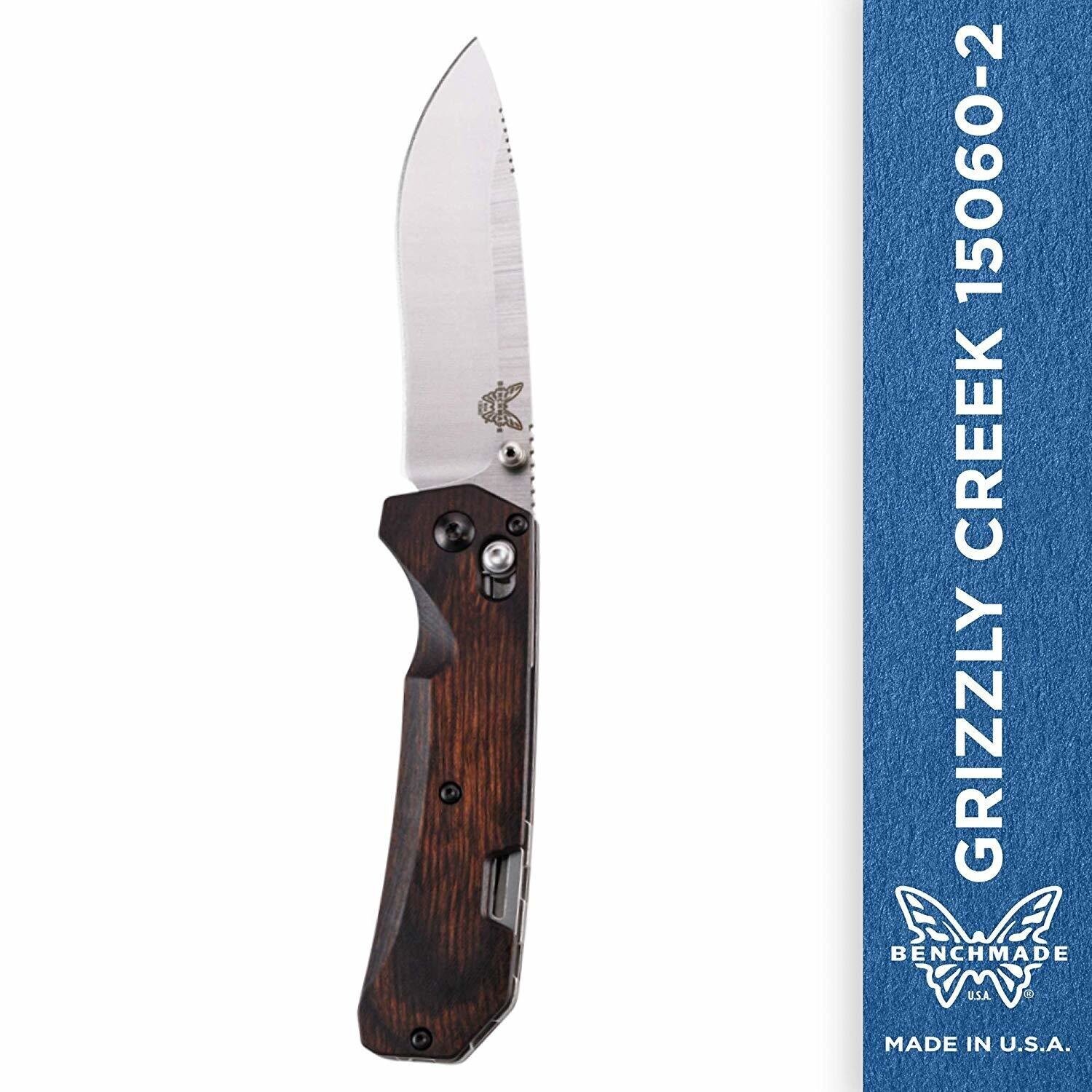Benchmade Grizzly Creek 3.5&quot; AXIS Lock Knife w/ Gut Hook / Satin / Dark Wood