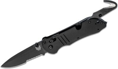 Benchmade Tactical Triage 3.4" AXIS Lock Knife / Black Serrated / Black G10 / Strap Cutter