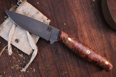 Semper Sharp Outdoorsman 3.5" Fixed Blade Knife / Maple Burl / Stonewashed Nitro V