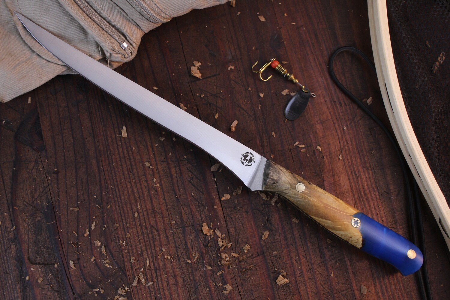 Semper Sharp 8.5&quot; Fillet / Buckeye Burl &amp; Blue Epoxy / Satin Nitro-V