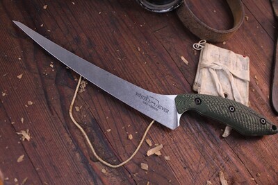 White River Knives Step Up 8" Fillet Knife / Black & Green G-10 / Stonewashed CPM-S35VN