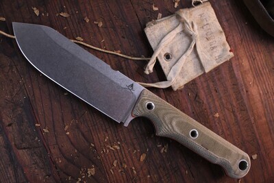 White River Knives Firecraft 5&quot; Fixed Blade / Green Canvas Micarta With Orange Liner / Stonewashed S35VN