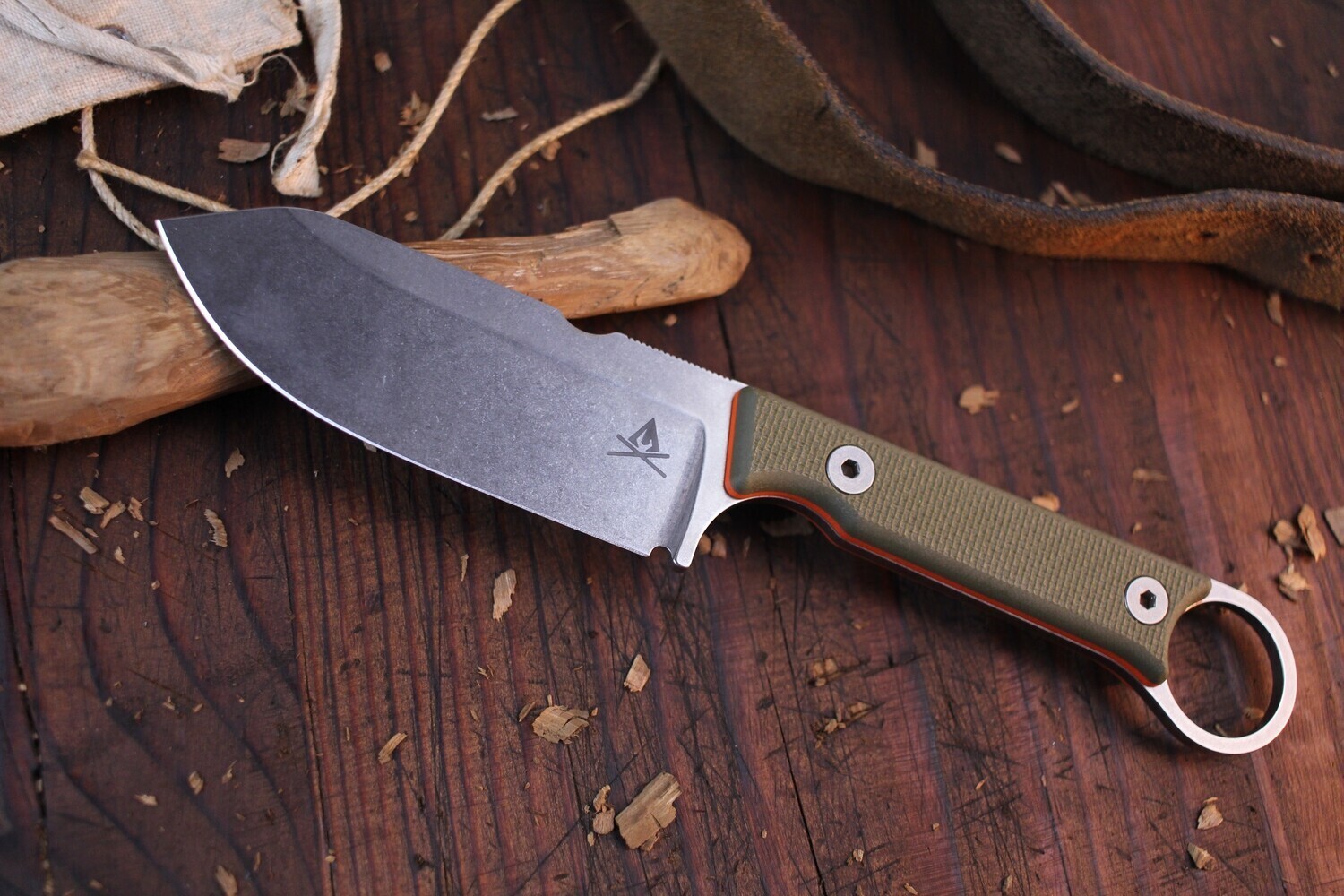 White River Knives Firecraft FC3.5 Pro 3.5&quot; Fixed Blade Knife / Textured Olive Drab G10 &amp; Orange Liner / Stonewashed S35VN