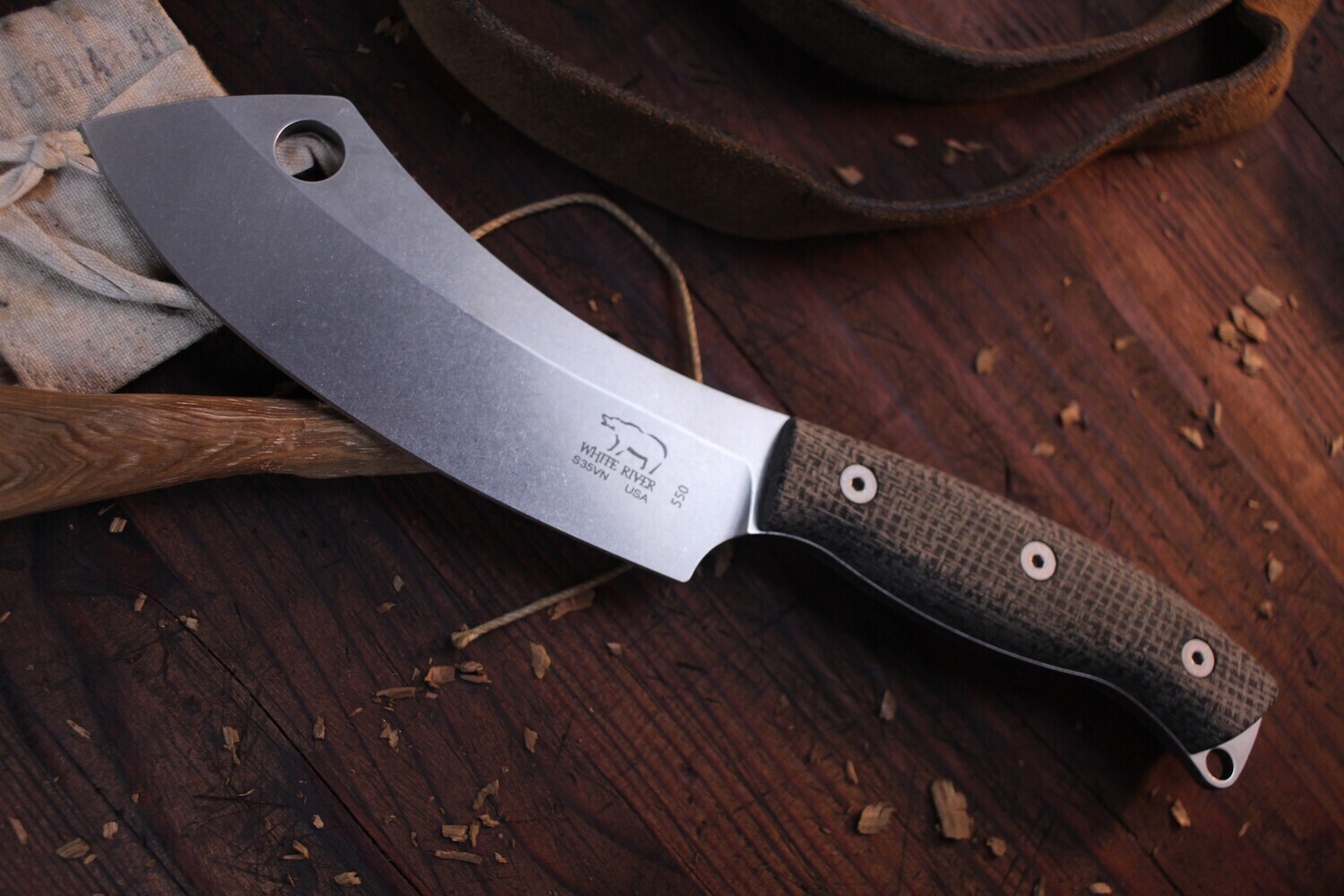 White River Knives 5.5" Camp Cleaver / Black Burlap Micarta / Stonewashed S35VN