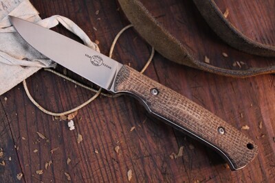 White River Knives Hunter 4" Fixed Blade Knife / Natural Burlap Micarta / Stonewashed S35VN