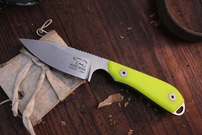 White River Knives M1 Backpacker Pro 3.25" Fixed Blade Knife, S35VN Stonewashed / Textured Hi-Vis Yellow G10