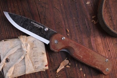 Condor Krakatoa 3.5&quot; Frame Lock / Brown Micarta / Black Stonewash 1095