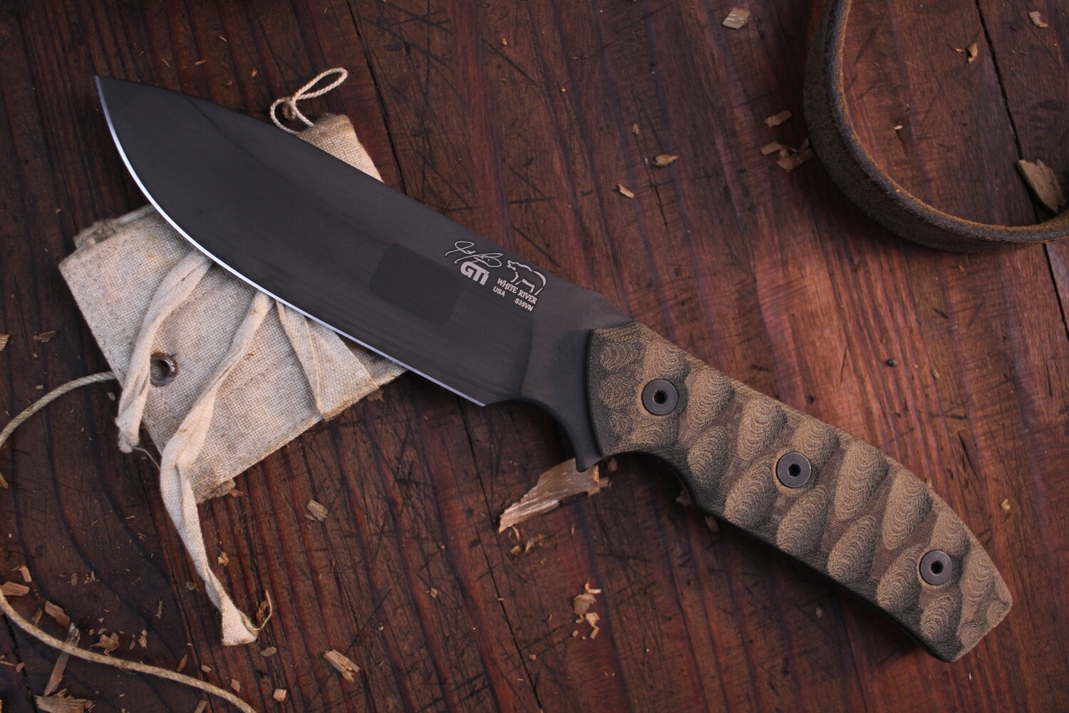 White River Knives GTI 4.5 5" Fixed Blade, Black & Olive Drab Linen Micarta / S35VN