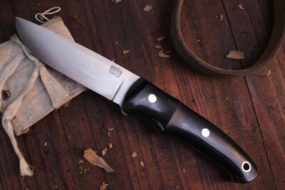 Bark River Guardless 3.875" Drop Point Fixed Blade Knife / Black Canvas Micarta / Satin CPM-154