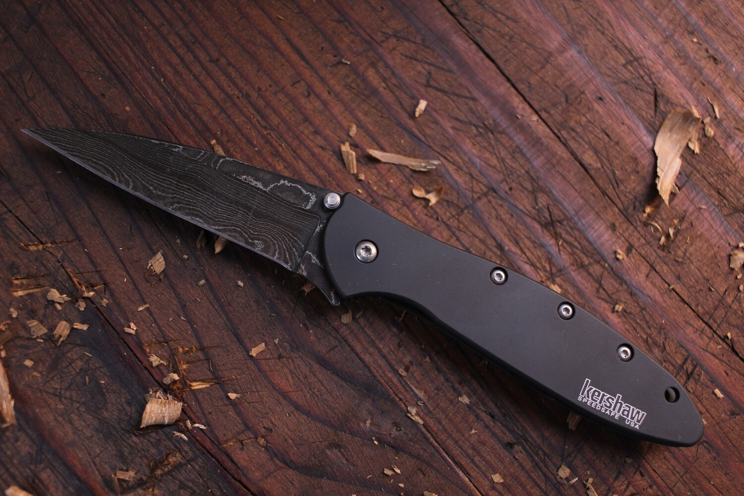 Kershaw Leek 3&quot; Assisted Knife, Damascus / Black
