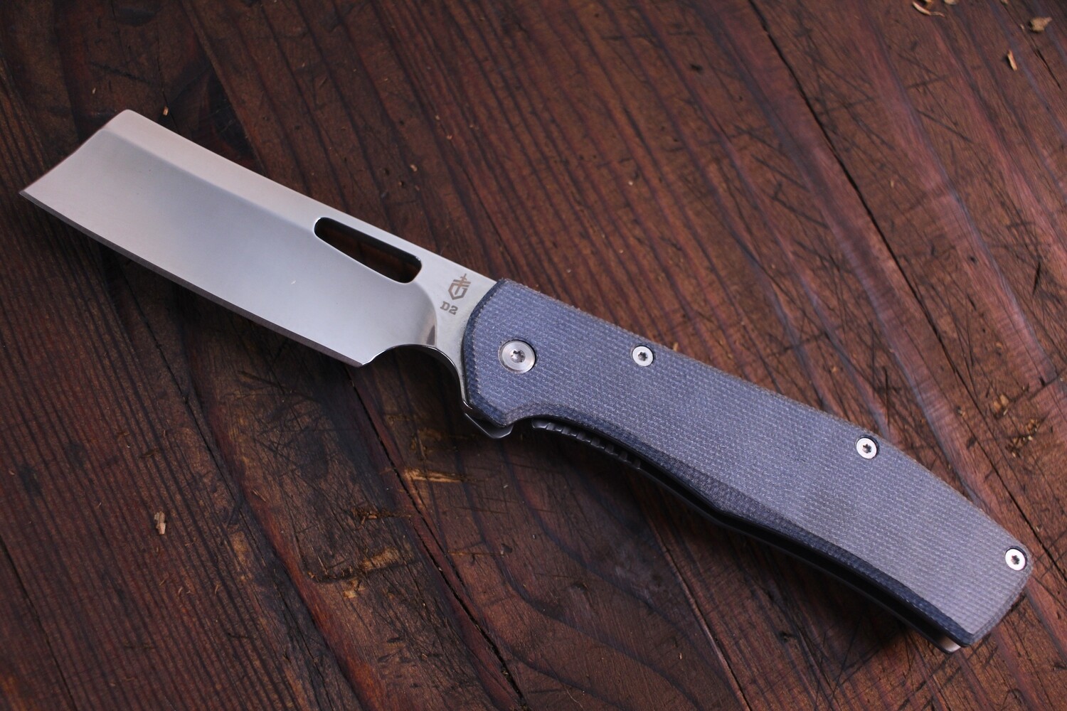 Gerber FlatIron 3.6&quot; Cleaver Framelock Folder / Blue Micarta &amp; Stonewashed Stainless / Polished D2