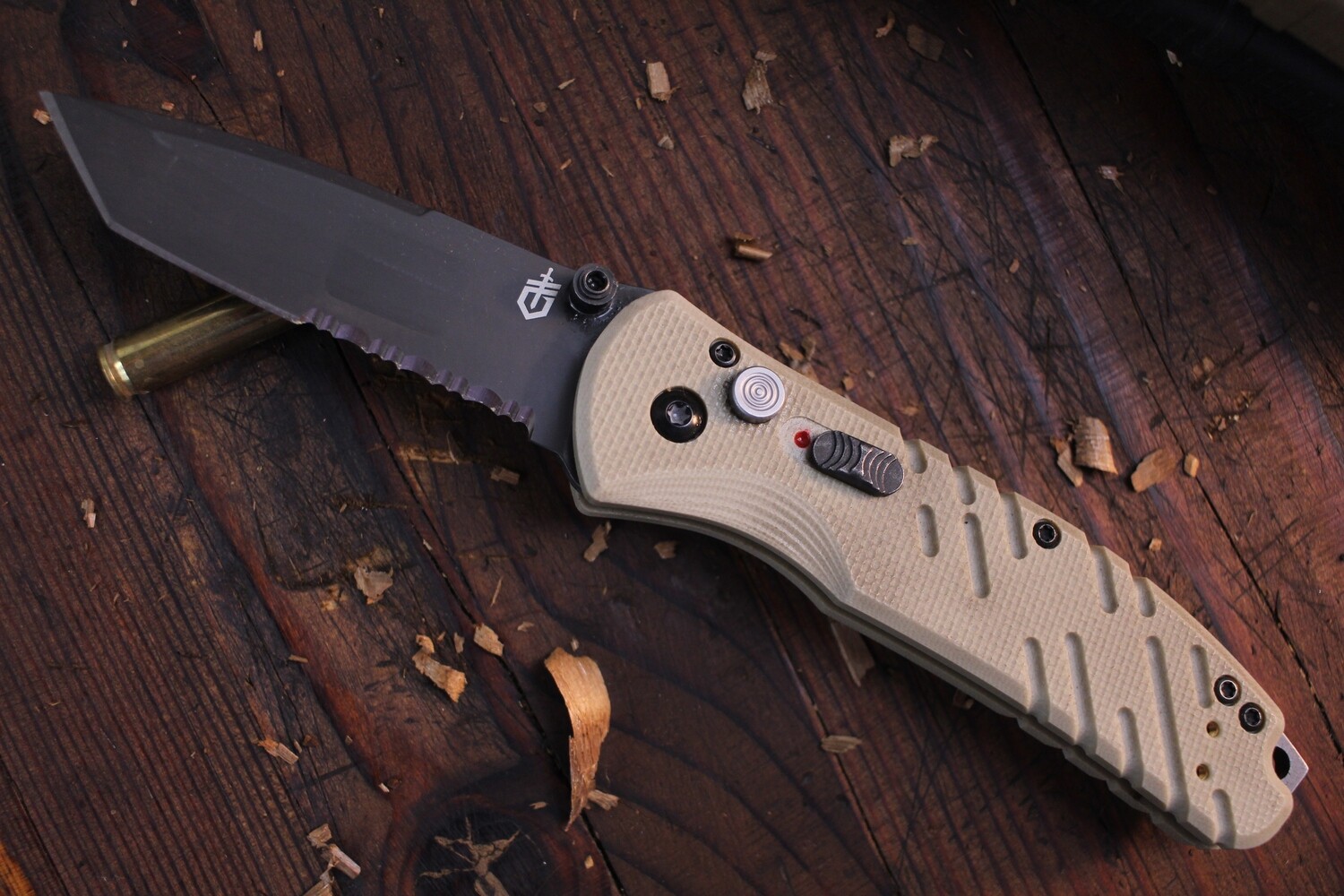 Gerber Propel Downrange 3.5&quot; Assisted Open Flipper / Tan G10 / Black Tanto Partially Serrated S30V