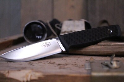 Fallkniven Knives F1 3.8" Fixed Blade w/ Leather Sheath / Black Polymer / Satin Plain VG-10