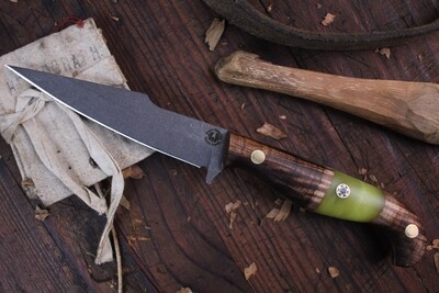 Semper Sharp The Defender 4.25" EDC Knife / Curly Hawaiian Koa Wood & Yellow Epoxy / Stonewash Nitro V