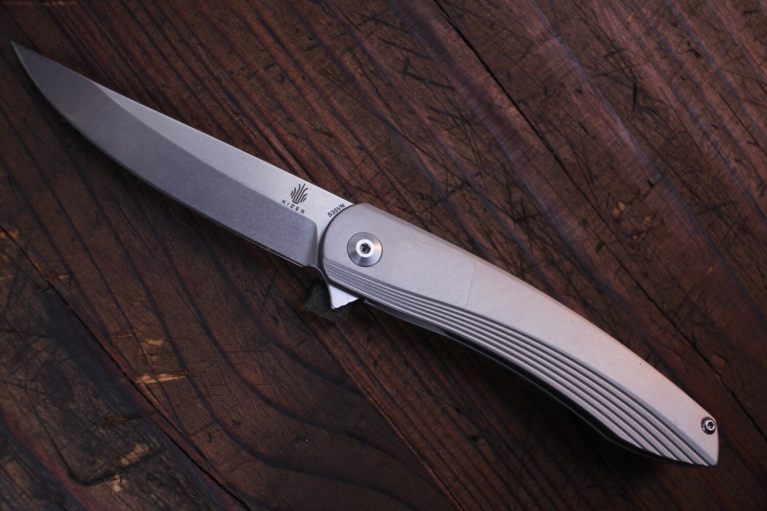 Kizer Zen 3.39&quot; Trailing Point Frame Lock Flipper / Grey Titanium / Stonewashed S35VN