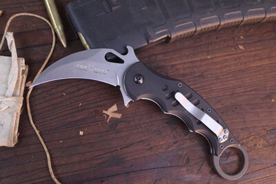 Fox Karambit 3.2" Folding Knife / Anodized Aluminum Handle / Stonewash N690