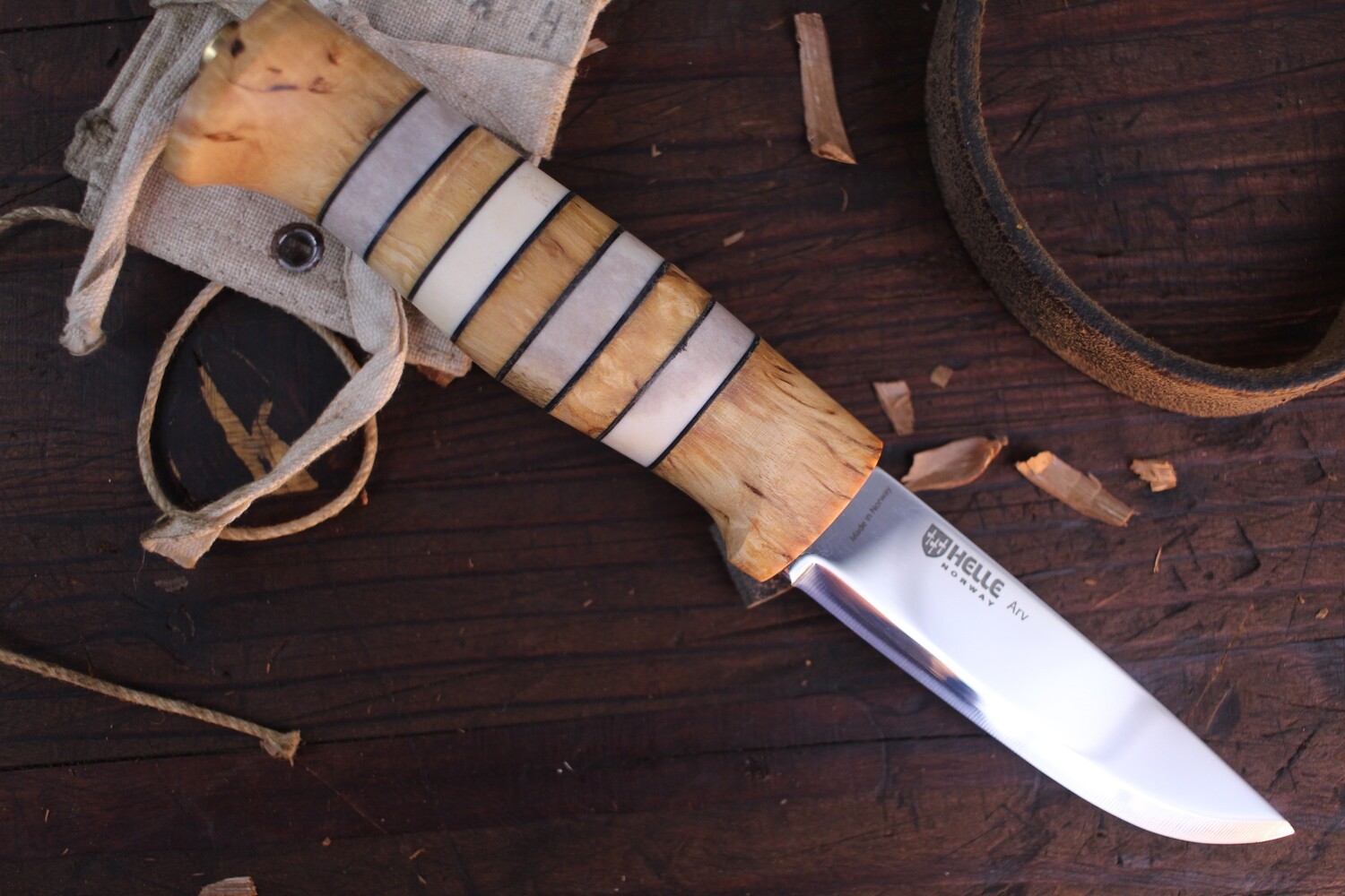 Helle Arv 3.5" Fixed Blade / Stag & Curly Birch / Triple Laminated Stainless