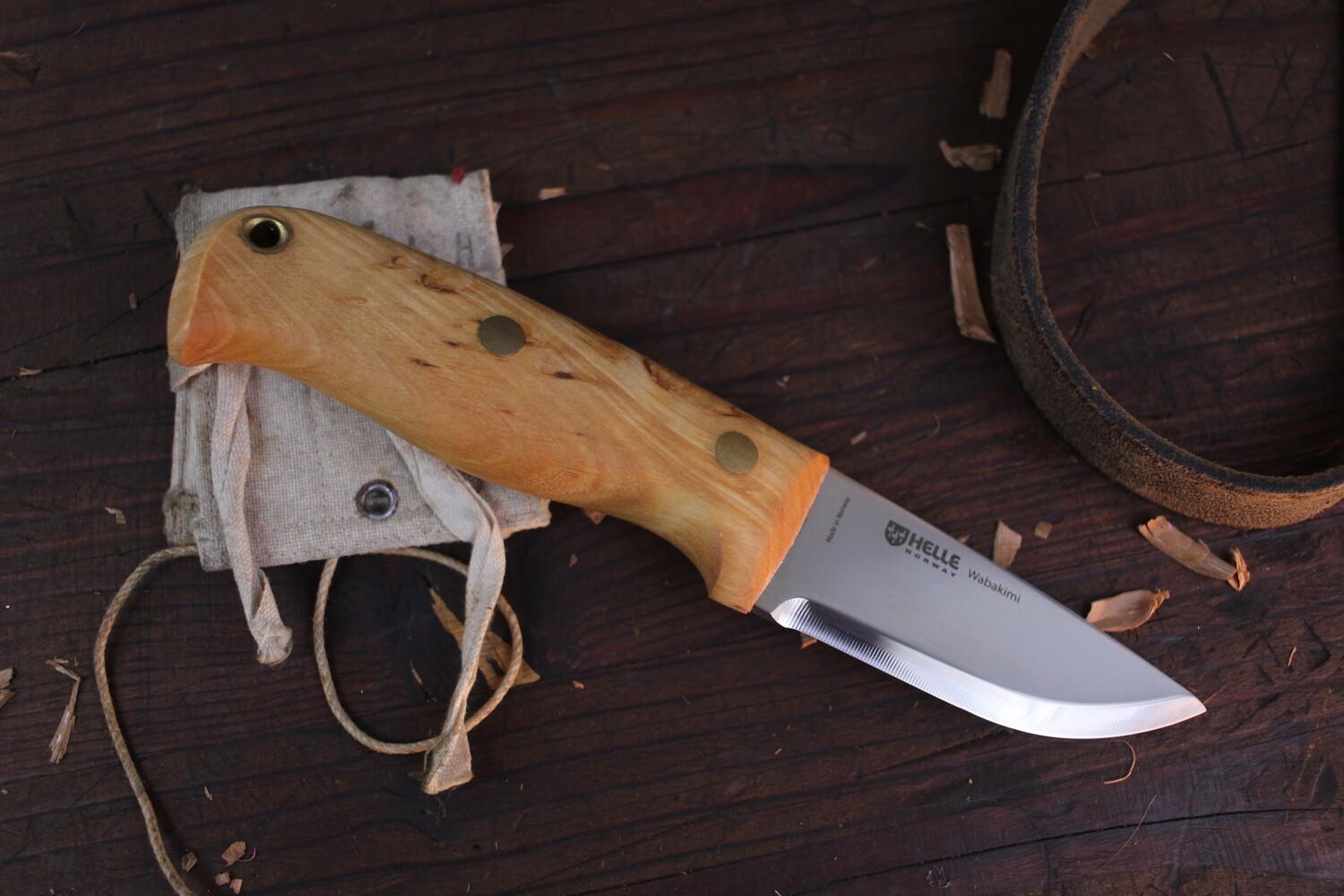 Helle Wabakimi Les Stroud 3.5&quot; Fixed Blade / Curly Birch / Polished H3LS