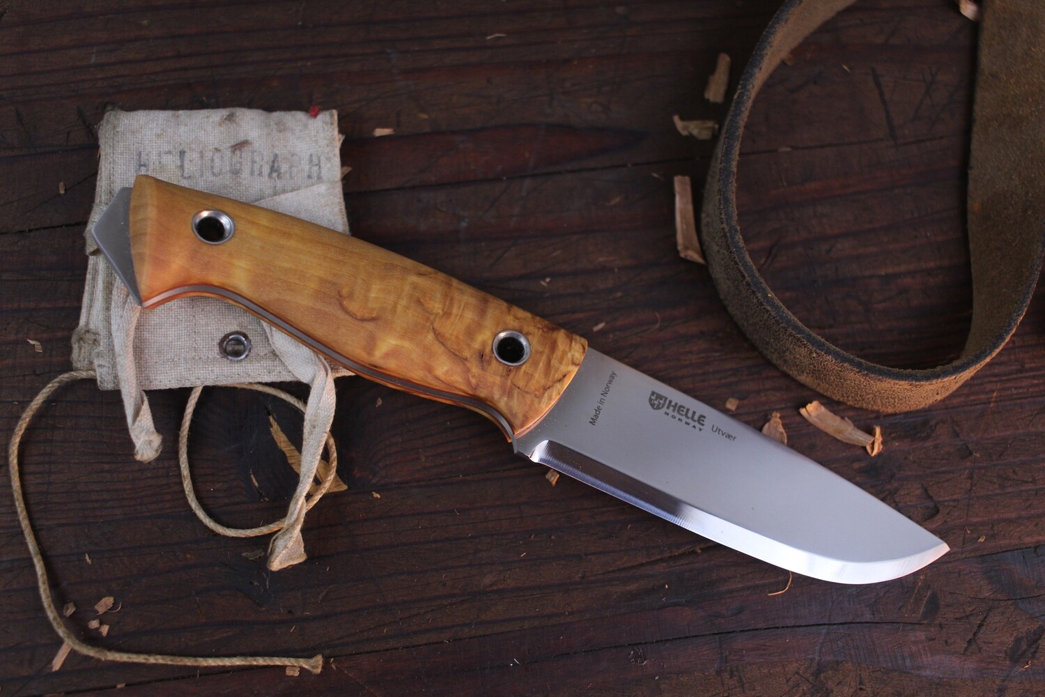 Helle Utvaer 4&quot; Fixed Blade / Curly Birch / Mirror Polish 12C27