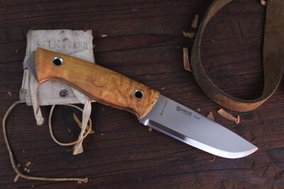 Helle Utvaer 4" Fixed / Curly Birch / Triple Laminated Stainless