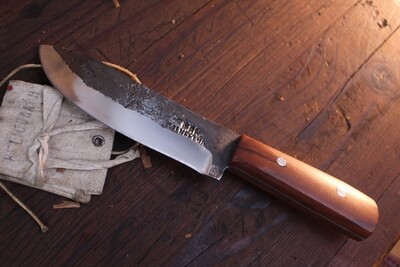 Jeff Owens Custom Drop Point Hunter 4.5" Fixed Blade / Osage Wood / Forge Finish 5160