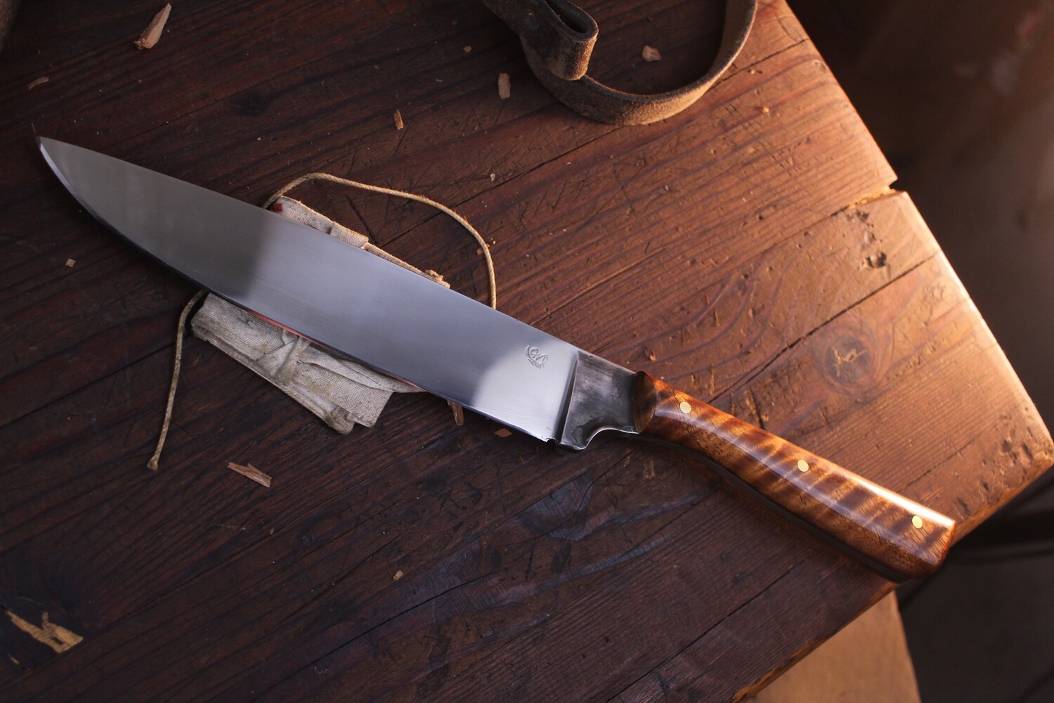 Wild River Custom Pickle Bowie 8.25" Fixed Blade Knife / High Carbon / Tiger Maple / Leather Wild River Custom Pickle Bowie 8.25" Fixed Blade Knife / High Carbon / Tiger Maple / Leather