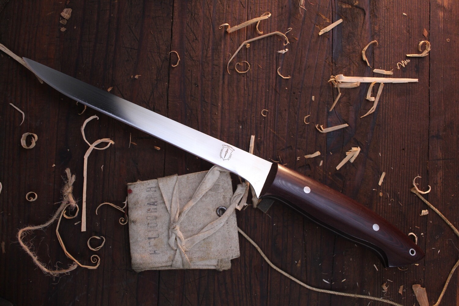 John Chamberlin 5.75" Custom Fillet / Maroon Linen Micarta / Satin Stainless Steel